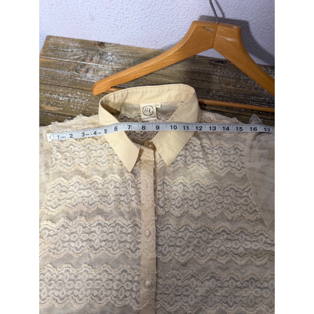 Grace & Emma Lace Top Women Medium Cream Yellow Tulle Ruffle Sleeve Coquette - Picture 8 of 8